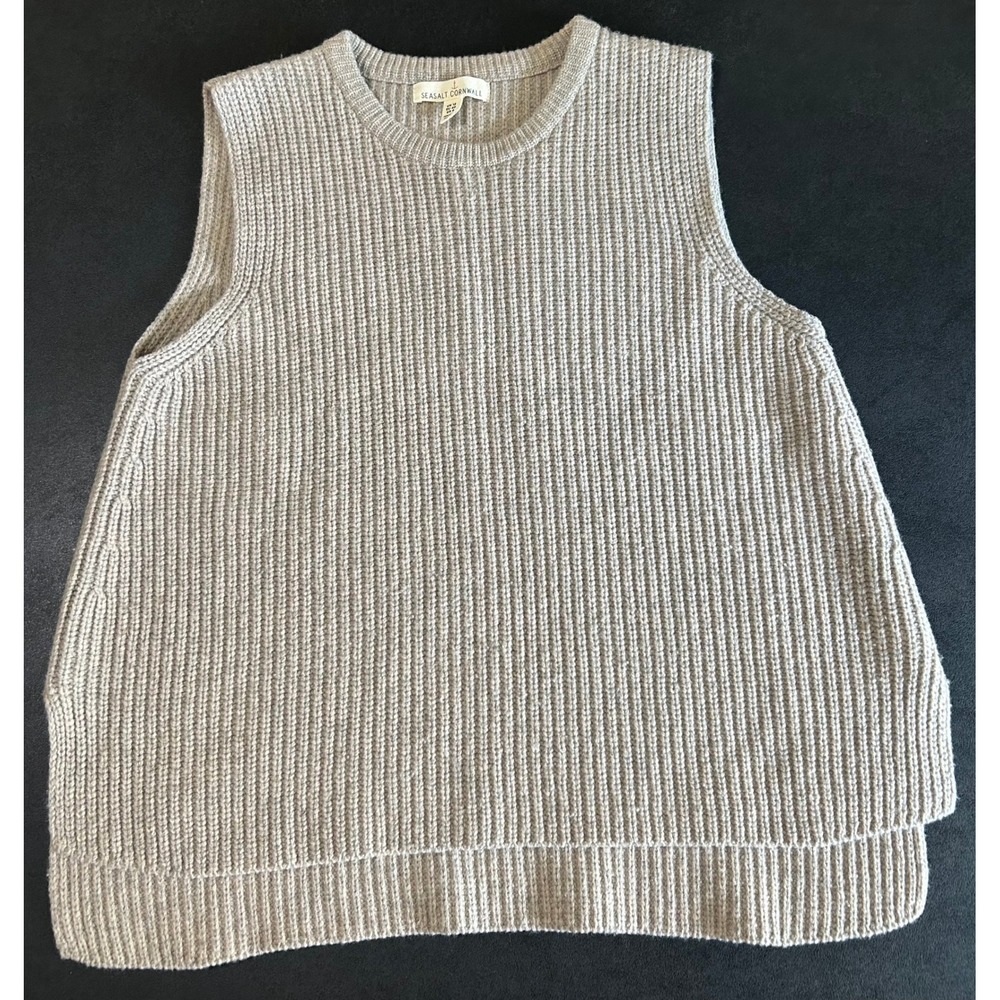 Seasalt Cornwall Gull Rising Sweater Vest Women 8 Beige Merino Wool Blend Luxe